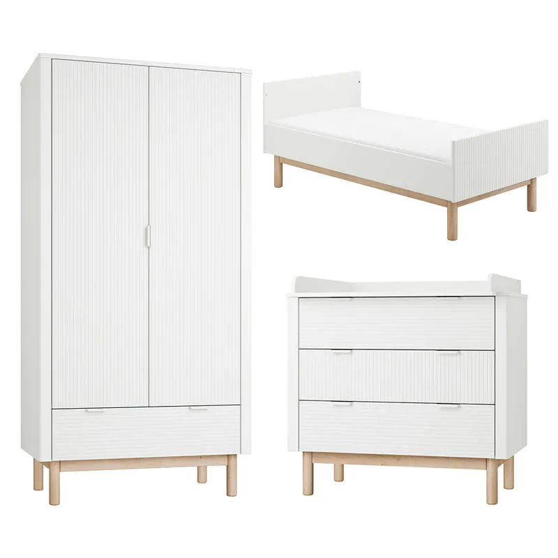 Chambre complète lit évolutif 70x140 commode à langer et armoire 2 portes Pinio Miloo Blanc