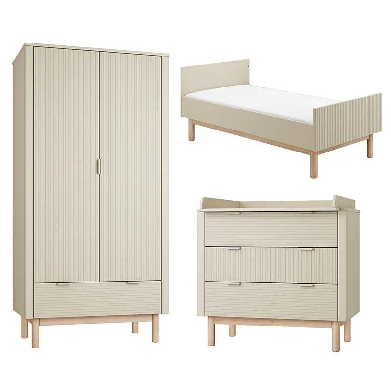 Chambre complète lit évolutif 70x140 commode à langer et armoire 2 portes Pinio Miloo Champagne