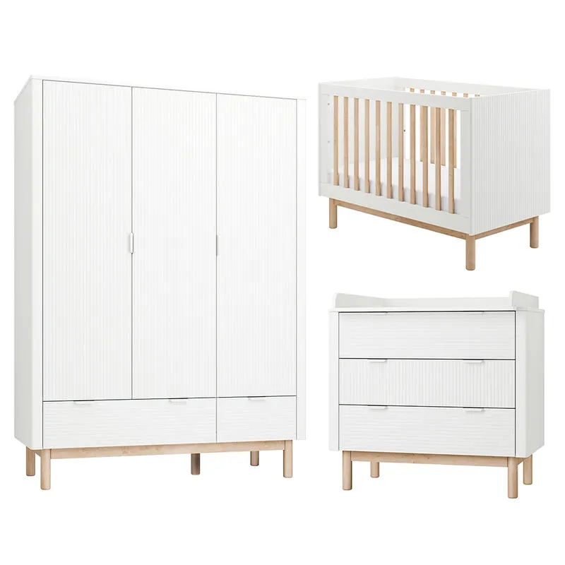 Chambre complète lit évolutif 60x120 commode à langer et armoire 3 portes Pinio Miloo Blanc