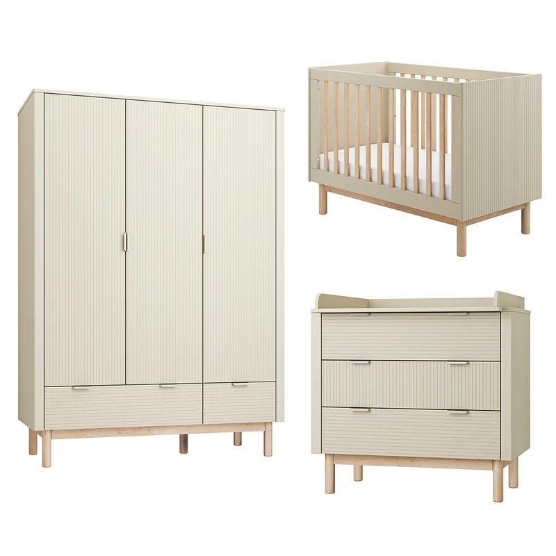 Chambre complète lit évolutif 60x120 commode à langer et armoire 3 portes Pinio Miloo Champagne