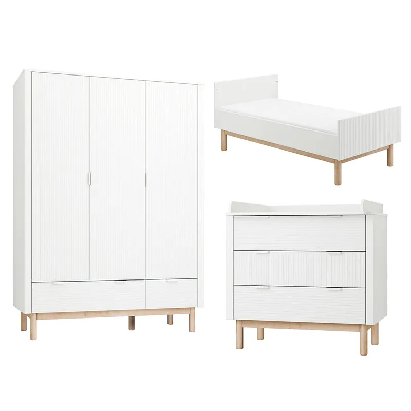 Chambre complète lit évolutif 70x140 commode à langer et armoire 3 portes Pinio Miloo Blanc