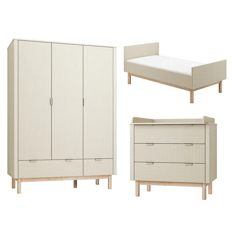 Chambre complète lit évolutif 70x140 commode à langer et armoire 3 portes Pinio Miloo Champagne