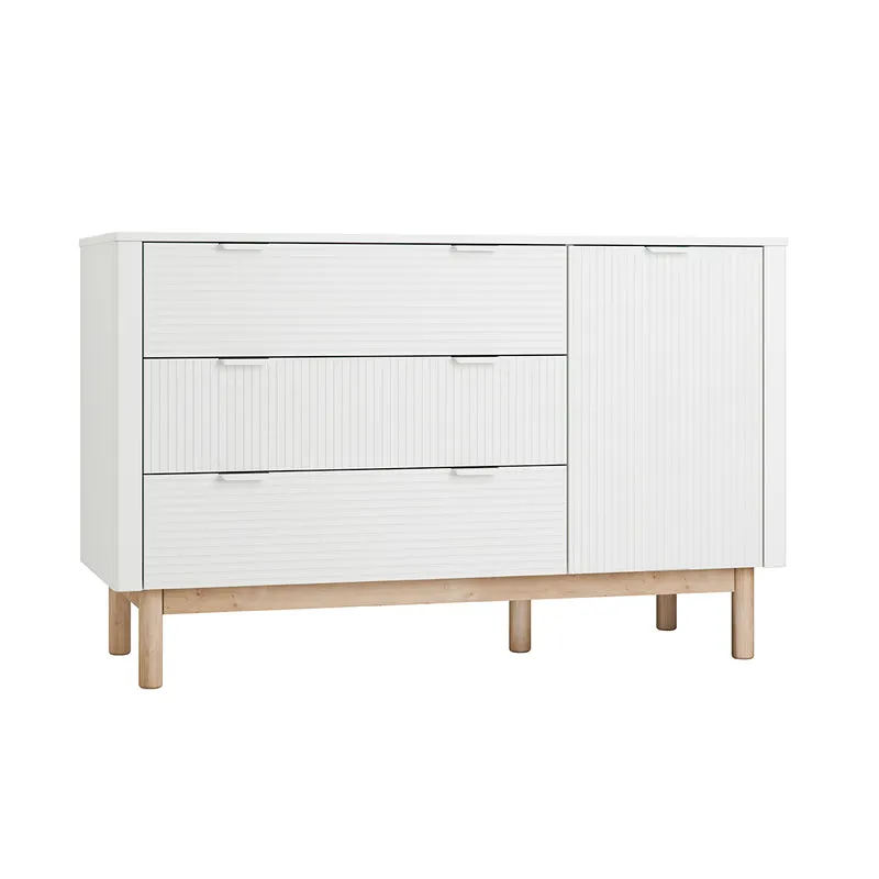 Lit évolutif 60x120 et commode 3 tiroirs 1 porte Pinio Miloo Blanc
