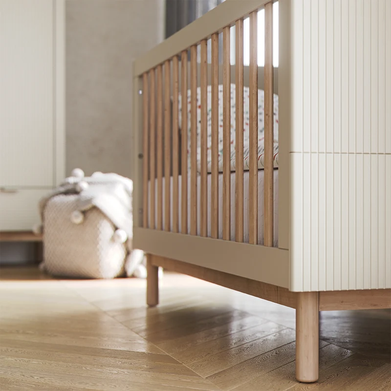 Lit évolutif 60x120 et commode 3 tiroirs 1 porte Pinio Miloo Champagne