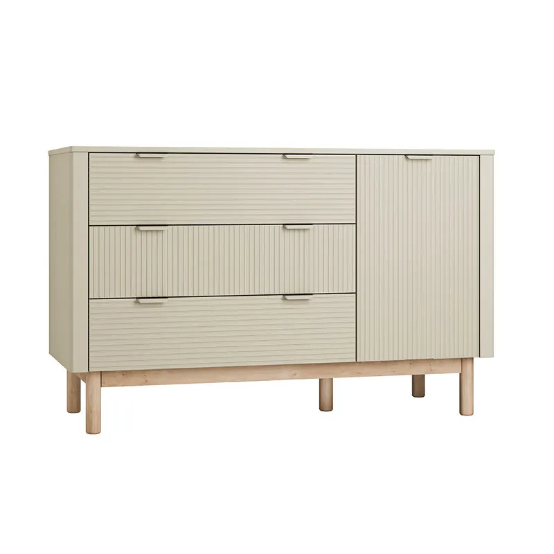 Lit évolutif 70x140 et commode 3 tiroirs 1 porte Pinio Miloo Champagne