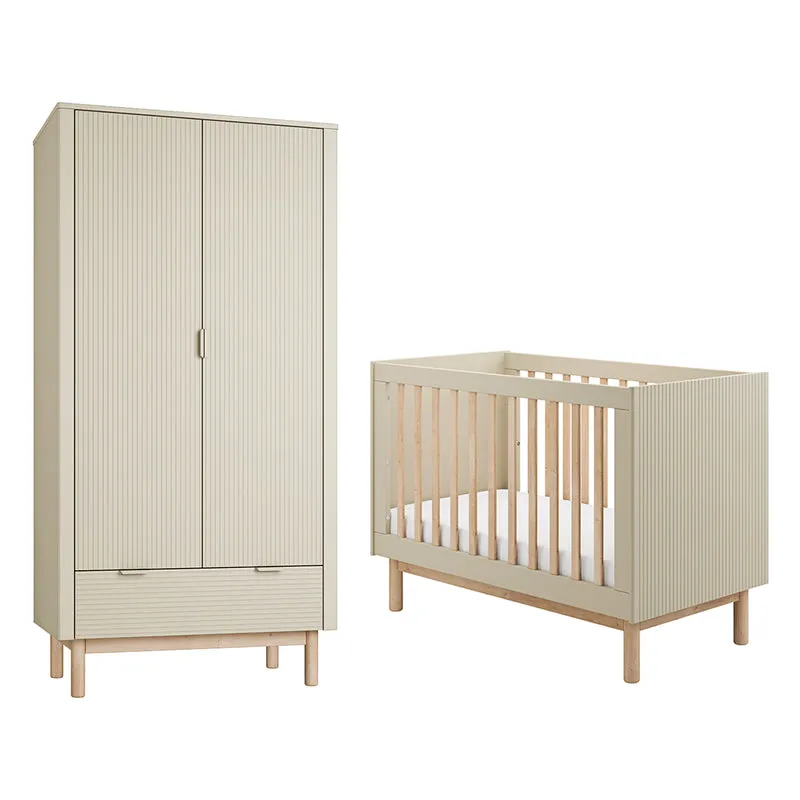 Lit évolutif 60x120 et armoire 2 portes Pinio Miloo Champagne