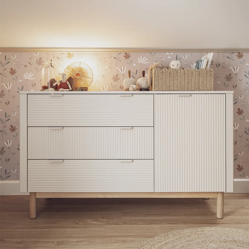 Commode 3 tiroirs 1 porte Pinio Miloo Champagne