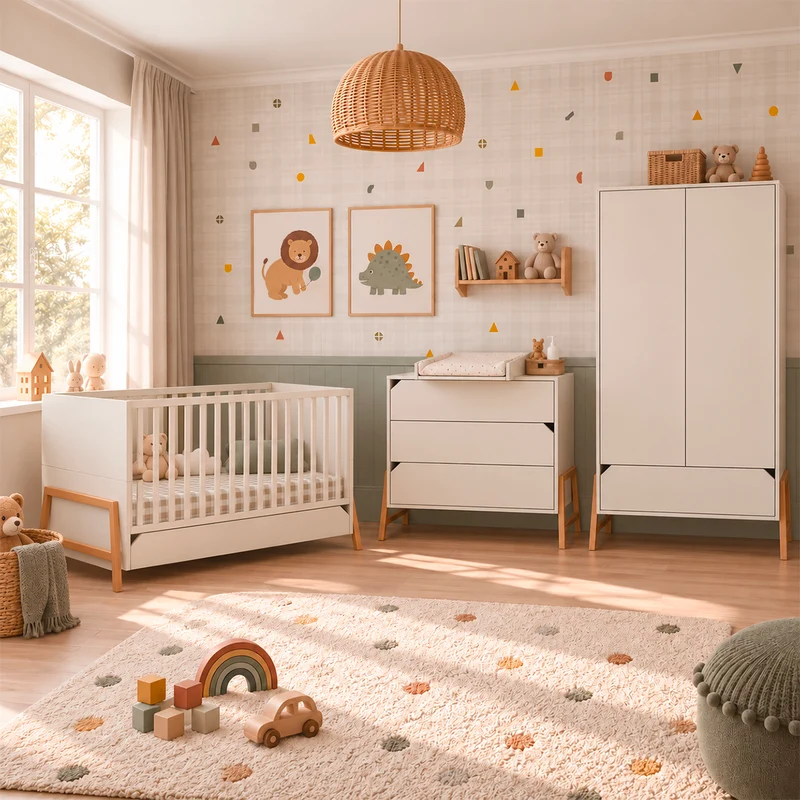 Lit évolutif 70x140 et commode 3 tiroirs Bellamy Lotta Cachemire