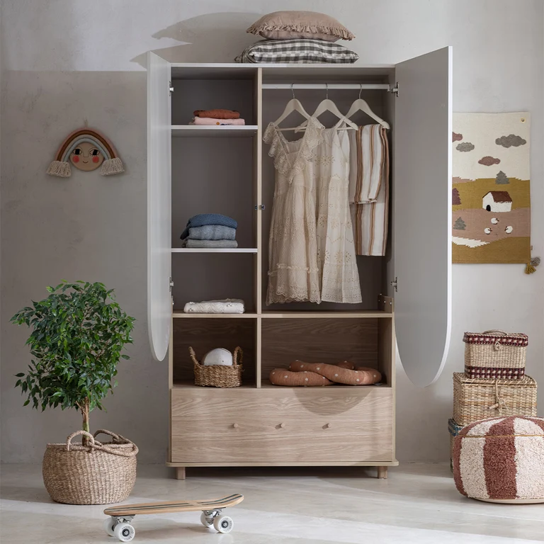 Commode 3 tiroirs et armoire 2 portes 1 tiroir Wood Luck Bloom - Cachemire et Bois