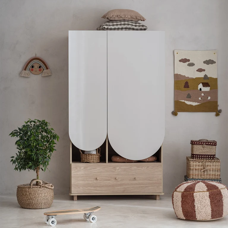 Commode 3 tiroirs et armoire 2 portes 1 tiroir Wood Luck Bloom - Cachemire et Bois