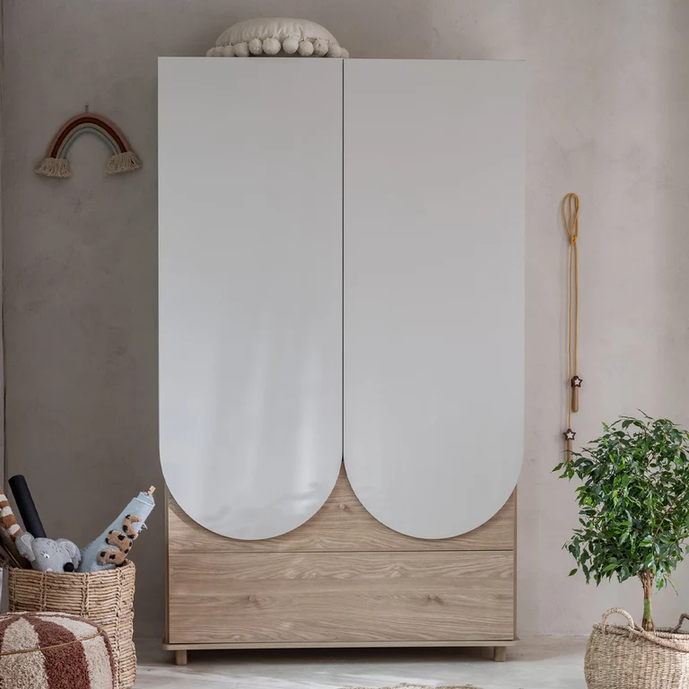 Commode 3 tiroirs et armoire 2 portes 2 tiroirs Wood Luck Bloom - Cachemire et Bois