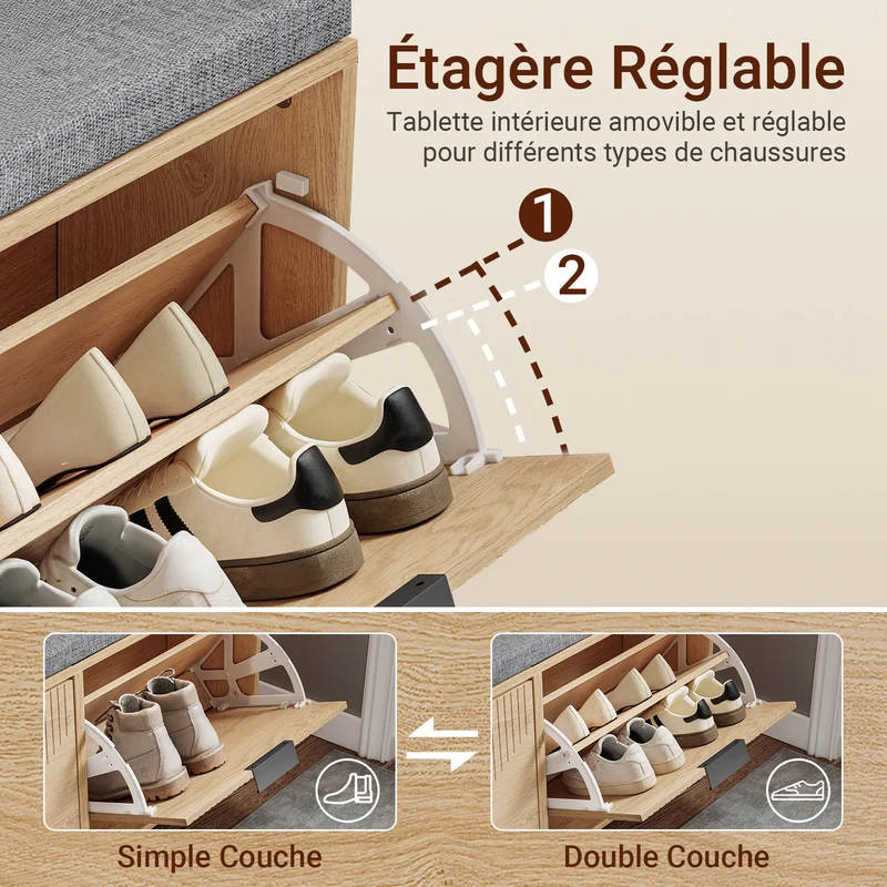 SoBuy FSR211-N Banc à Chaussures d'Entrée 24 cm – Naturel