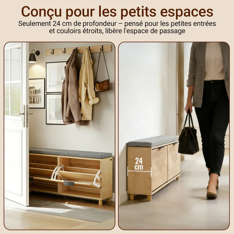 SoBuy FSR211-N Banc à Chaussures d'Entrée 24 cm – Naturel