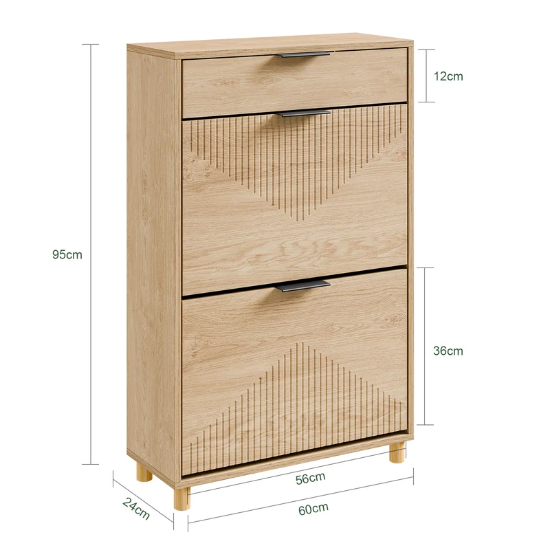 SoBuy FSR212-N Meuble à Chaussures pour Entrée Étroite – 24 cm de Profondeur, Chêne Naturel