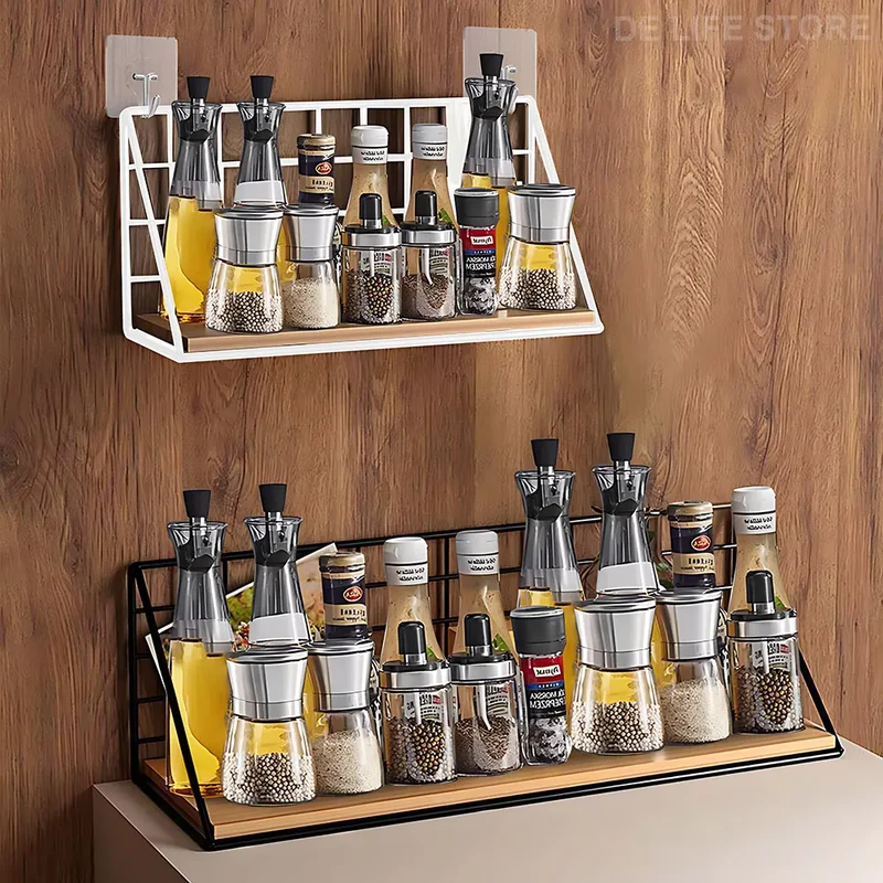 Étagère murale en bois pour épices