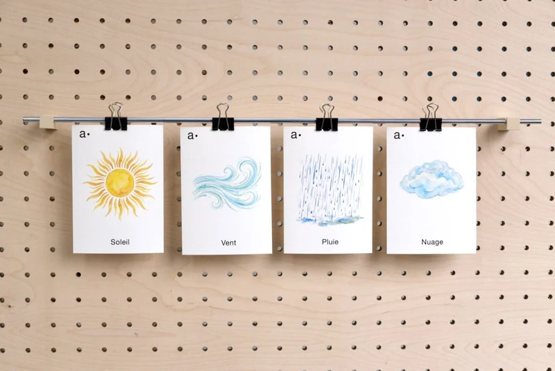 Cartes déco thématiques A6 pour pegboard – décoration murale