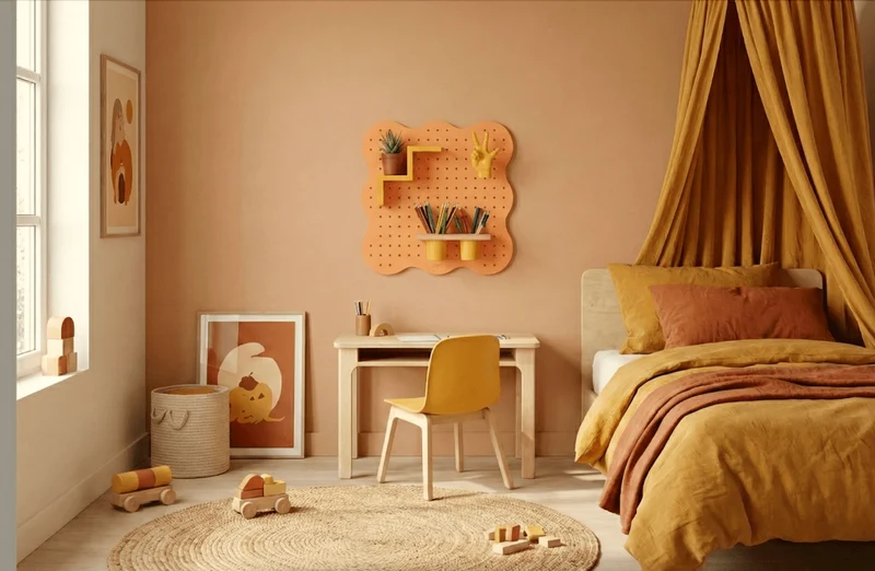Pegboard Curves pastel – panneau perforé mural arrondi coloré