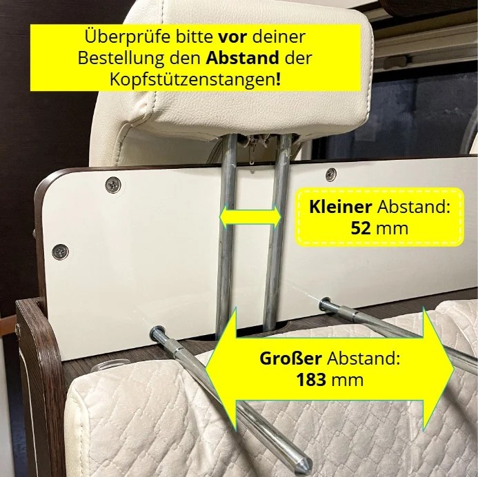Tablette de rangement pour le modèle Ahorn TD Plus avec un écart de 52 mm entre les barres d'appui-tête