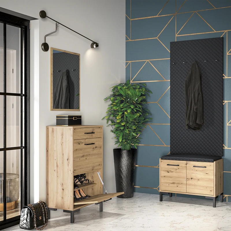 Meuble à chaussures 2 portes vérin 1 tiroir Liora Bois