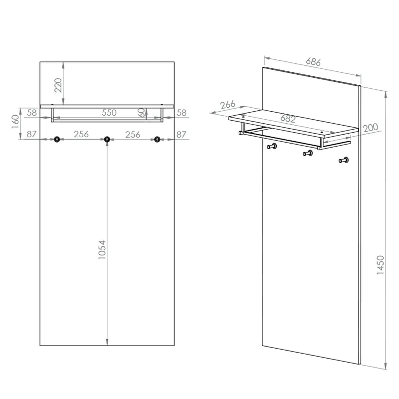 Meuble entrée porte-manteau et banc à chaussures 2 portes Liora Bois