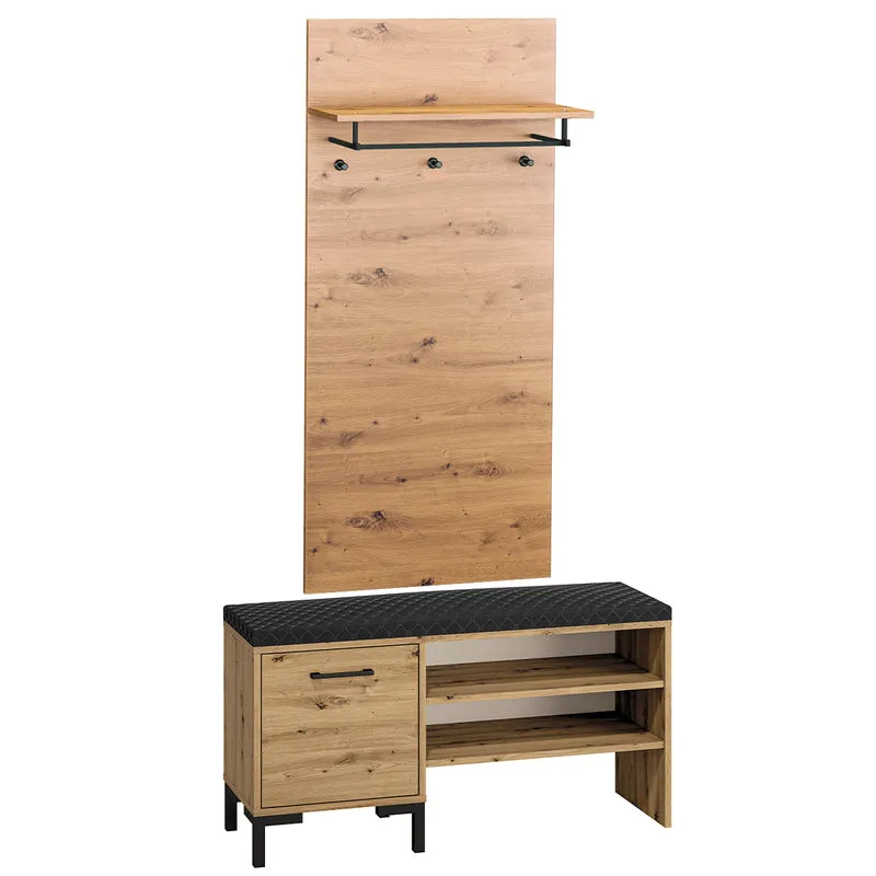 Meuble entrée porte-manteau et banc à chaussures 1 porte Liora Bois