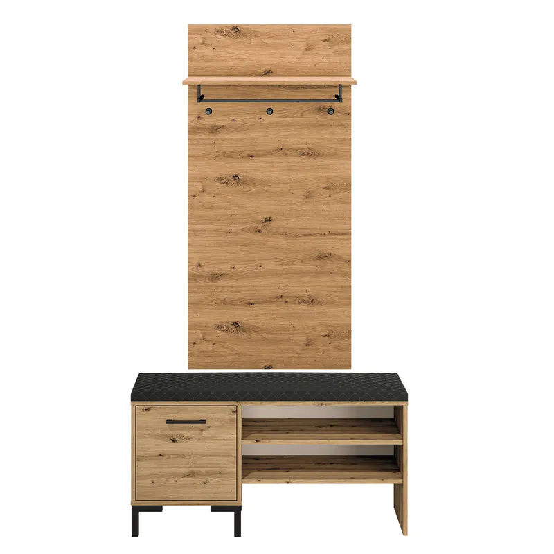 Meuble entrée porte-manteau et banc à chaussures 1 porte Liora Bois
