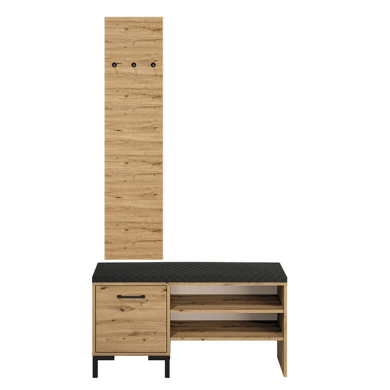 Meuble entrée petit porte-manteau et banc à chaussures 1 porte Liora Bois