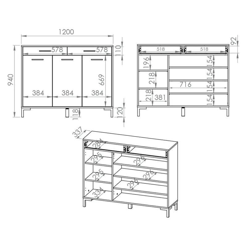 Meuble à chaussure 3 portes 2 tiroirs Liora Bois