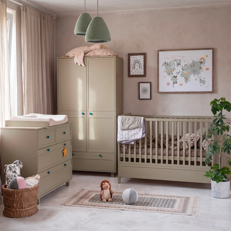 Lit évolutif 70x140 et armoire 2 portes Wood Luck Gabriel - Vert Eucalyptus