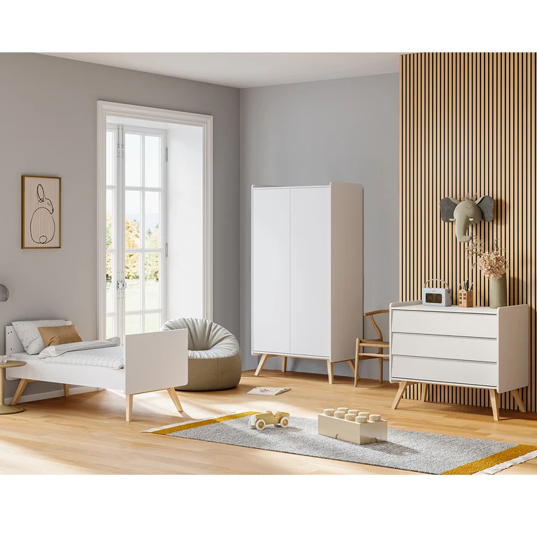 Lit évolutif 70x140 et commode 3 tiroirs Vox Vintage Blanc et Bois