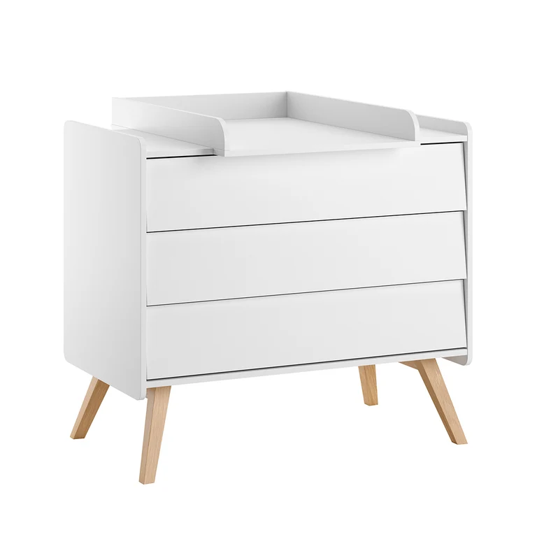 Chambre complète lit évolutif 70x140 commode à langer et armoire 3 portes Vox Vintage Blanc et Bois
