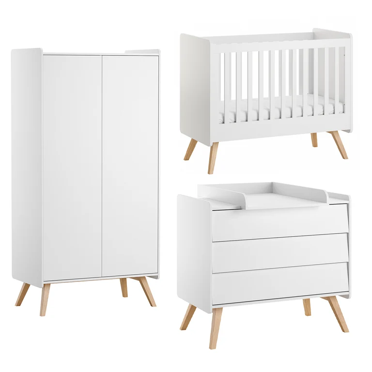 Chambre complète lit bébé 60x120 commode à langer et armoire 2 portes Vox Vintage Blanc et Bois
