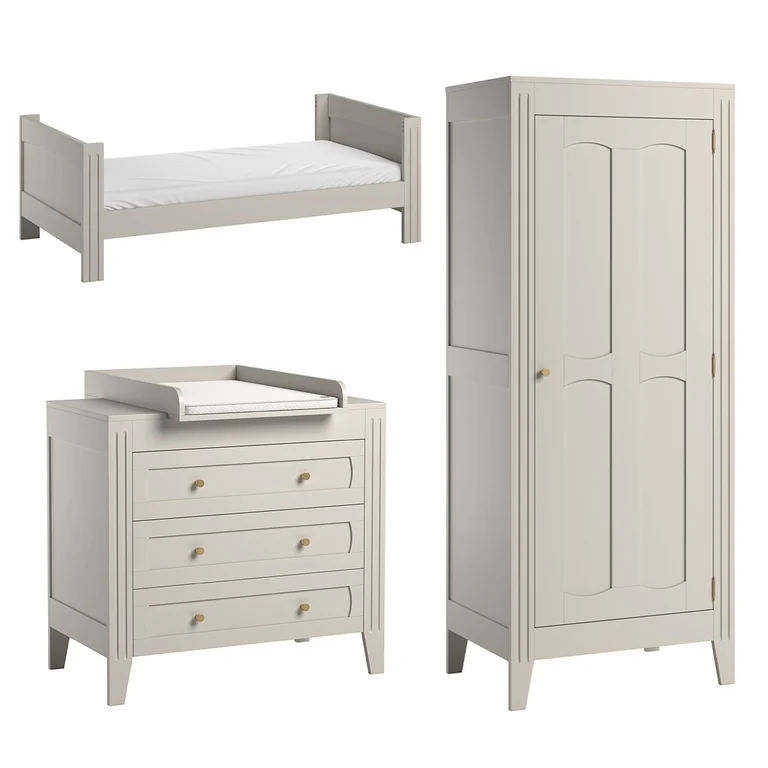 Chambre complète lit évolutif 70x140 commode à langer et armoire 1 porte Vox Milenne Cachemire