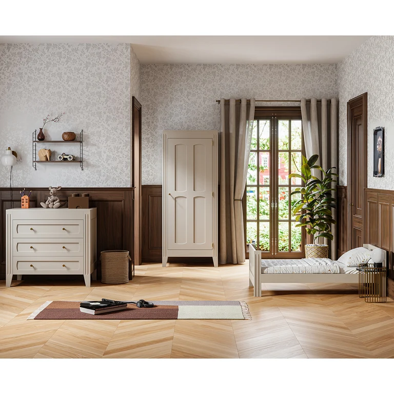 Lit évolutif 70x140 et commode 3 tiroirs Vox Milenne Cachemire