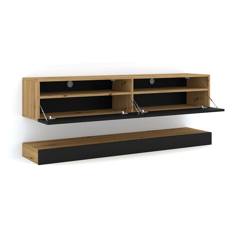 Mur TV 2 portes 160 cm Vega Bois et Noir