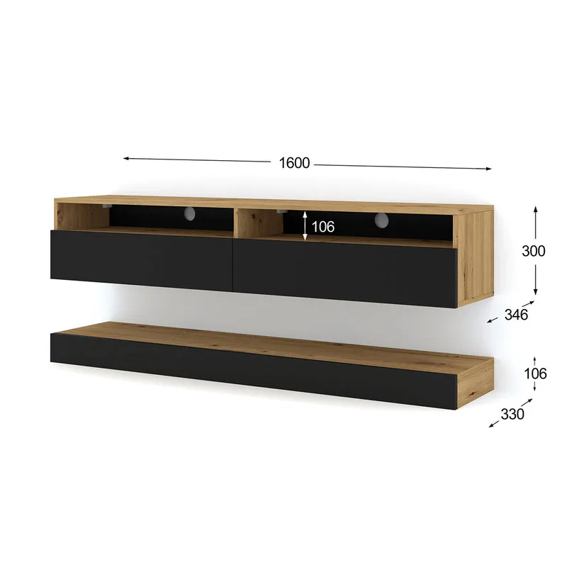 Mur TV 2 portes 160 cm Vega Bois et Noir