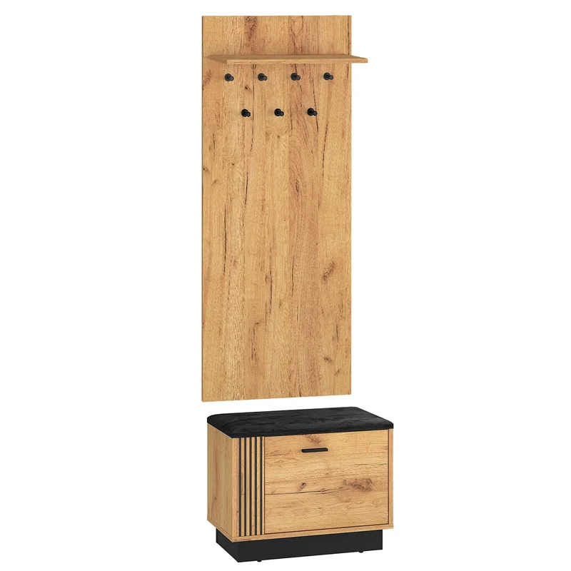 Meuble entrée porte-manteau étagère et banc à chaussures 1 porte Nilo Bois