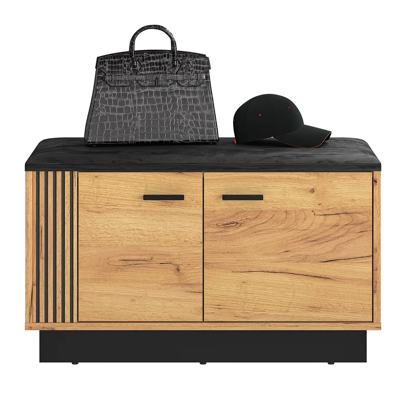 Meuble entrée porte-manteau étagère et banc à chaussures 2 portes Nilo Bois