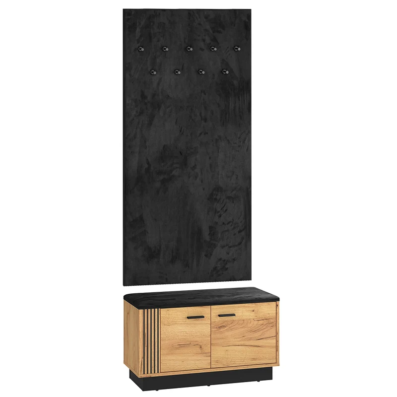 Meuble entrée porte-manteau et banc à chaussures 2 portes Nilo Bois