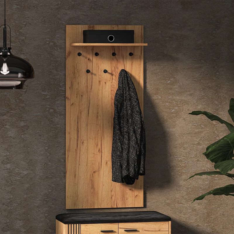 Porte-manteau mural 7 patères 1 étagère Nilo Bois