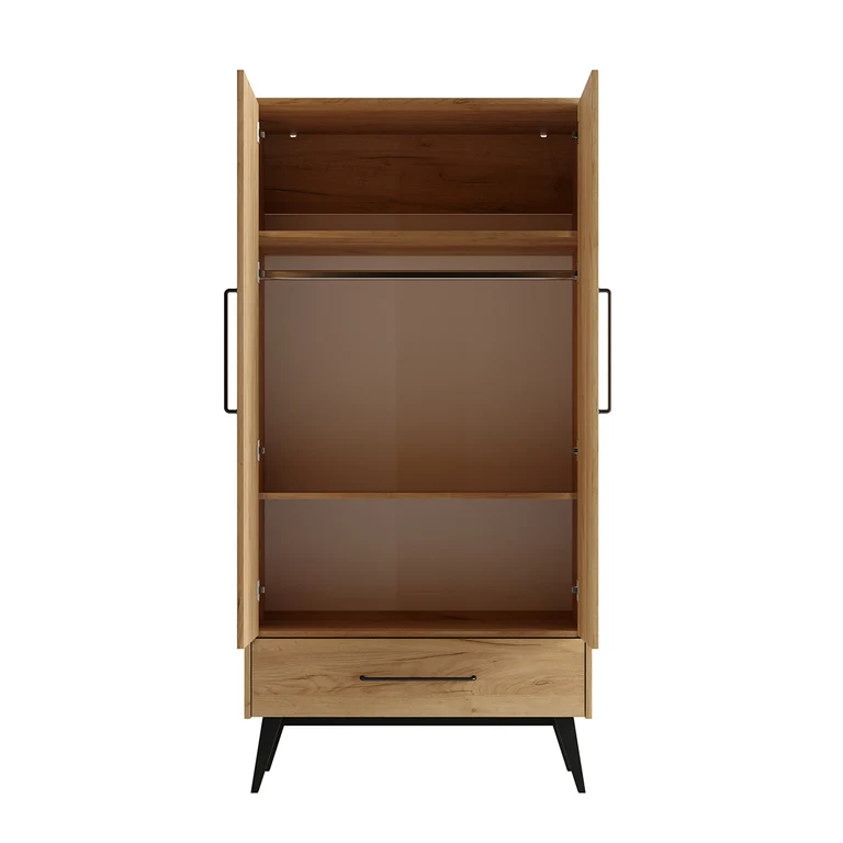 Lit évolutif 70x140 et armoire 2 portes Pinio Retro Bois