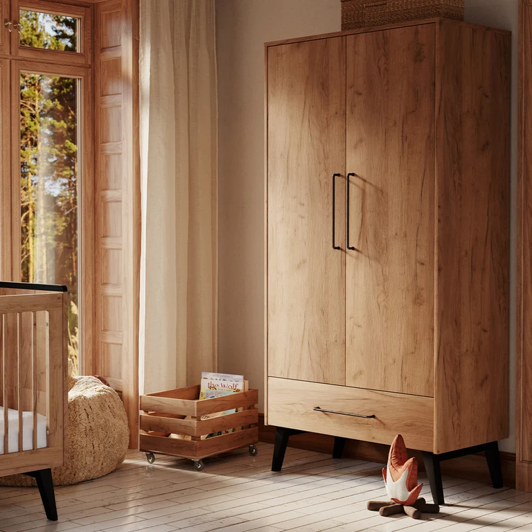 Lit évolutif 70x140 et armoire 2 portes Pinio Retro Bois
