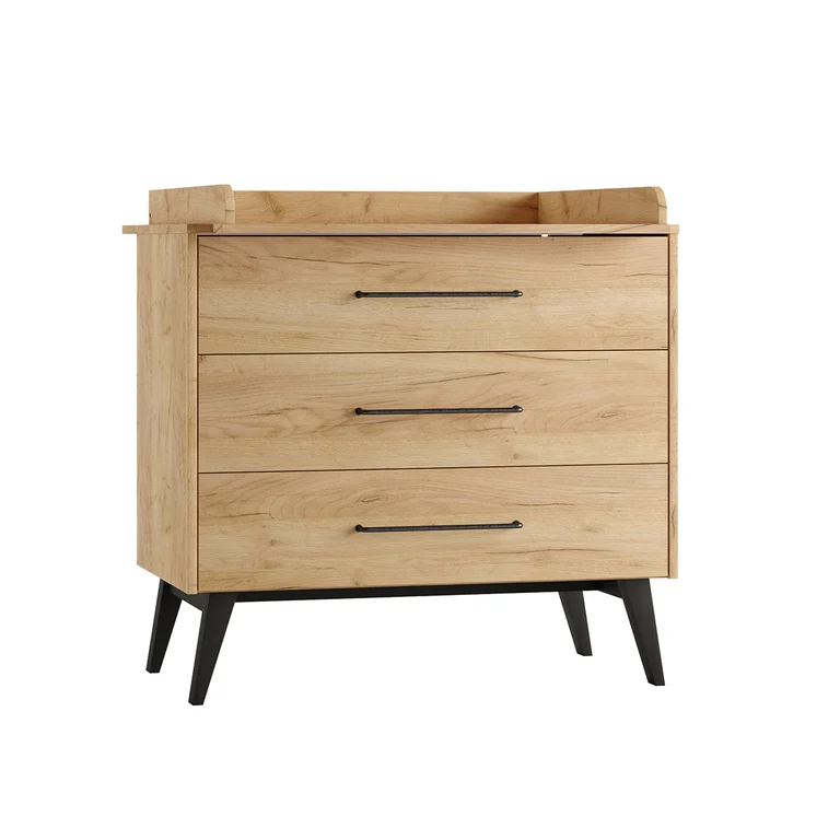 Chambre complète lit évolutif 70x140 commode à langer et armoire 2 portes Pinio Retro Bois