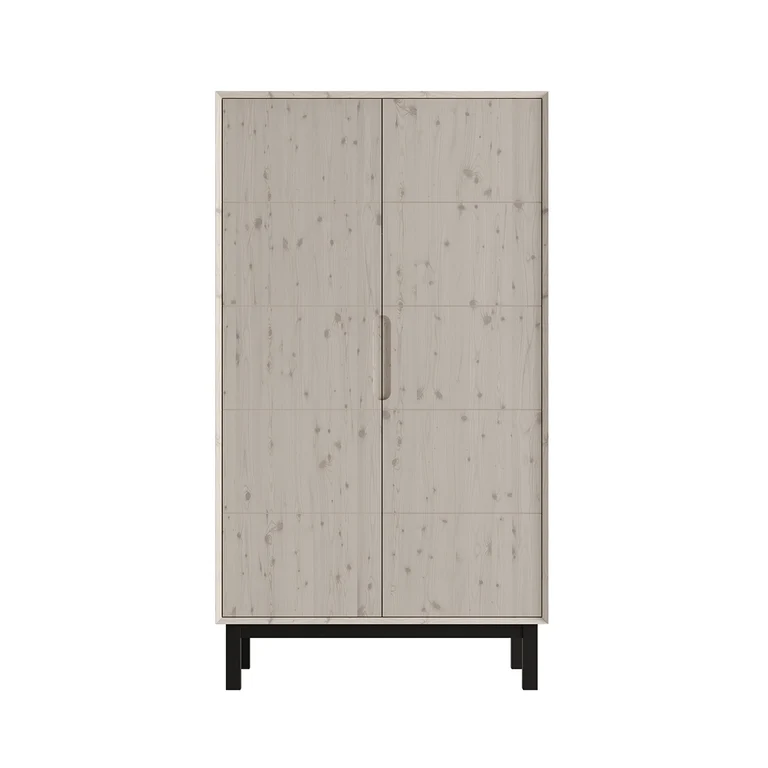 Commode 3 tiroirs et armoire 2 portes Pinio Country Bois blanchi