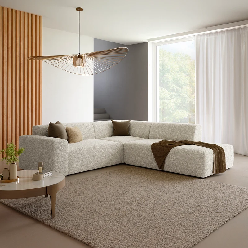 Canapé d'angle droit 5 places coffre Torino Beige