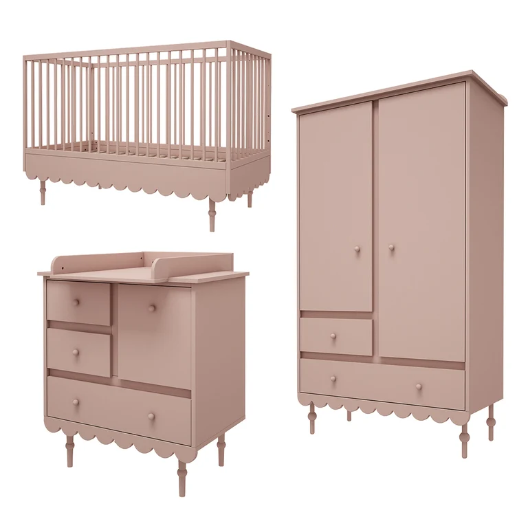 Chambre complète lit évolutif 70x140 commode à langer et armoire 2 portes Wood Luck Babushka Rose