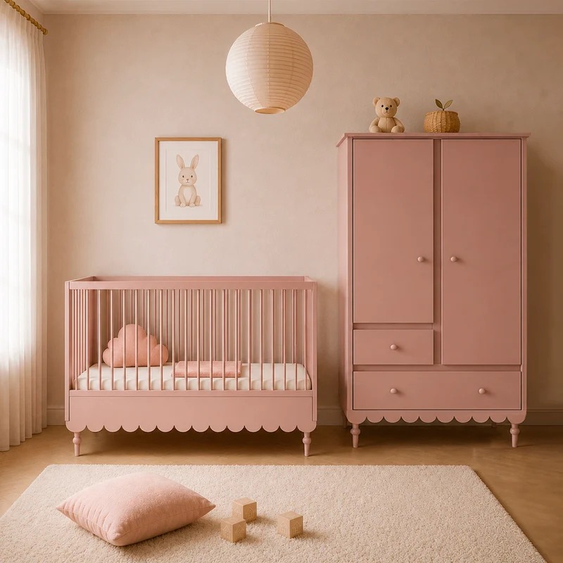 Lit évolutif 70x140 et armoire 2 portes Wood Luck Babushka Rose