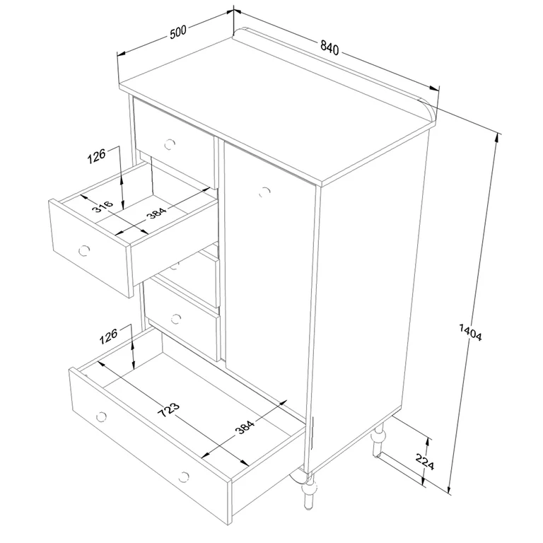Commode 5 tiroirs 1 porte Wood Luck Babushka Rose