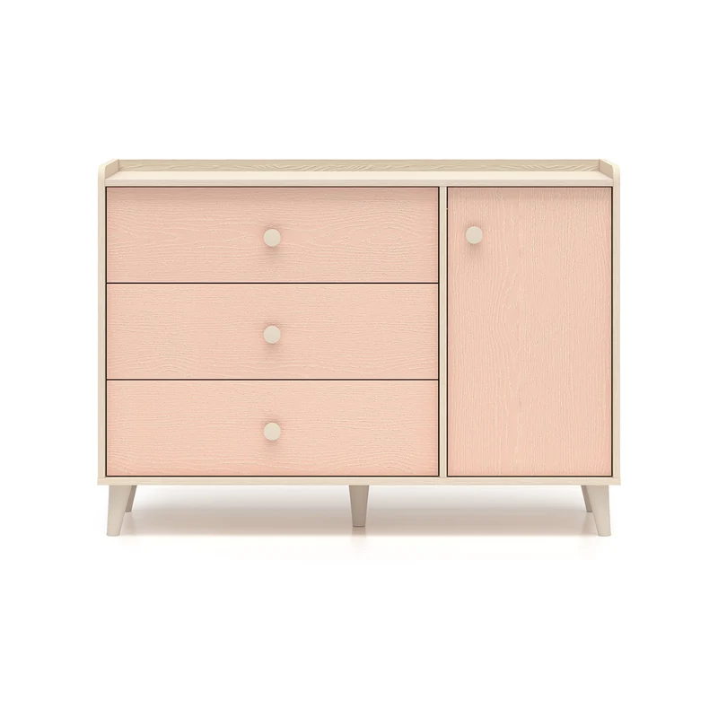 Commode 1 porte 3 tiroirs Alycia Beige et Rose