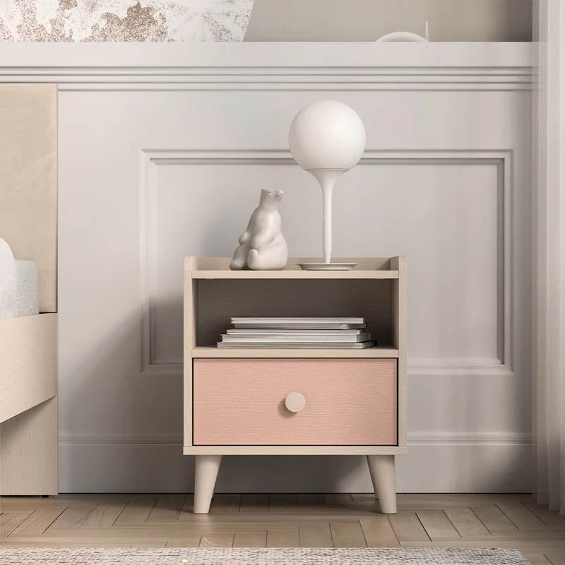 Chevet 1 tiroir Alycia Beige et Rose